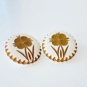 White & Gold Bakelite Earrings